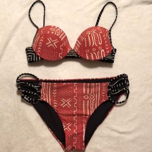 Roxy Black and Coral Print Bikini Bottoms